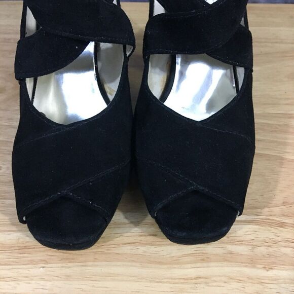 Michael Kors Size 8M Black Suede Peep Toe Platform Heels - Picture 2 of 6
